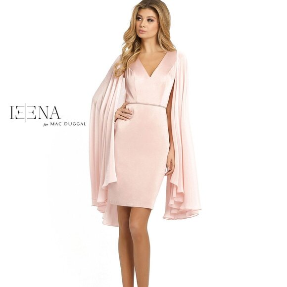 NWT Mac Duggal Pink 55358 Dramatic Cape Flowy Sleeve‎ V-Neck Formal Dress SZ 2 - Picture 1 of 7
